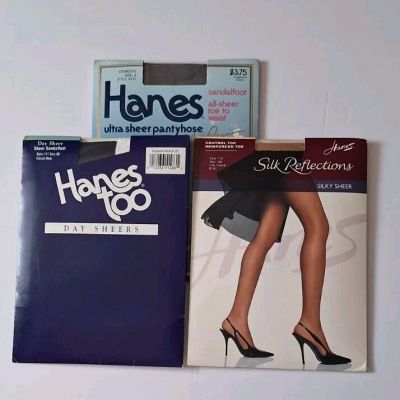 Lot Of 3 Hanes Pantyhose Size A, AB Little Color Classic Navy Charcoal New