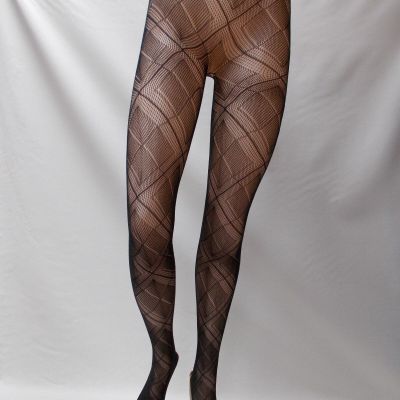 2 Pair Medium/Long Openwork Plaid Pattern - Black Tights