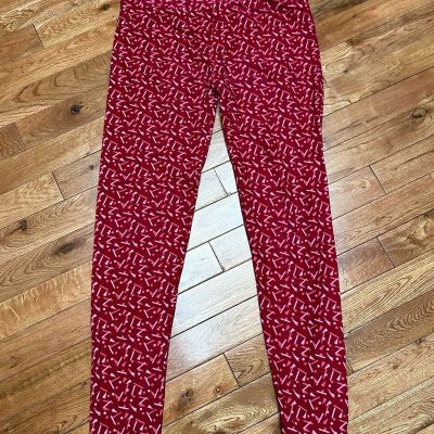 LulaRoe Leggings One Size Red & Pink Abstract High Rise Polyester Blend Stretch