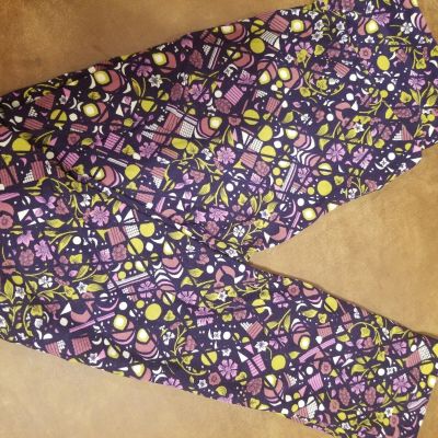 LuLaRoe Leggings OS, Purple/Yellow Floral Geometric, NWT