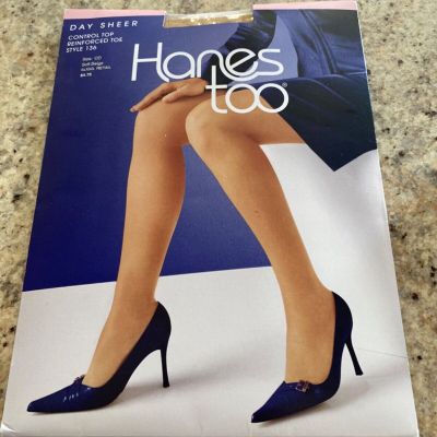 Hanes Too Pantyhose CD Soft Beige Control Top Reinforced Toe Style 136 NEW