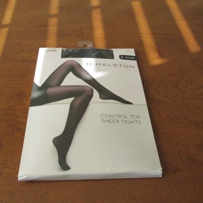 H Halston  Women Control Top Sheer Tights Black  2 Pairs  Size : L