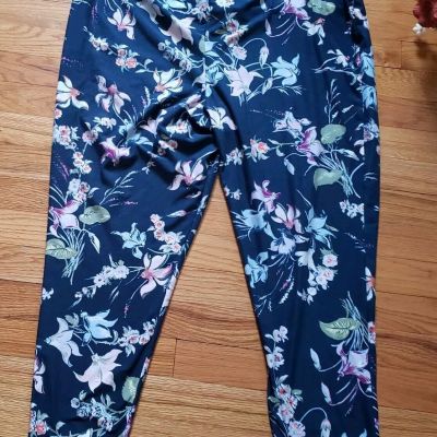 Terra & Sky Women's Plus Size 2X( 20-22W) PullOn Floral Blue Leggings