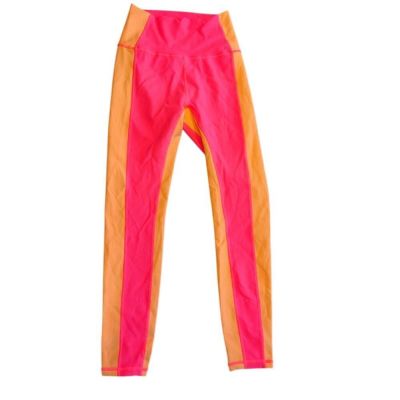 NWT Wilo The Label Bright Pink and Orange Ribbed Workout Pants Leggings XS F16