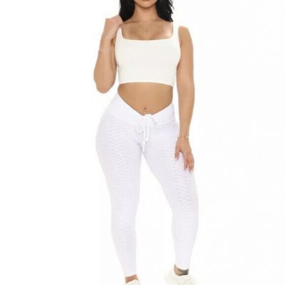 Fashion Nova Tik Tok Booty Lift Honeycomb Leggings Size M White Front Tie