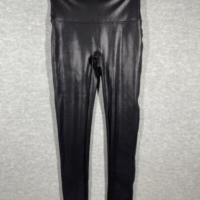 Spanx Faux Leather Leggings Size Large High Waist Shiny Ankle Stretch Shaping