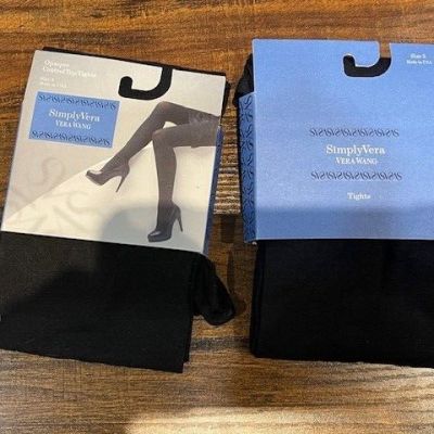 2 pair Simply Vera - Vera Wang CONTROL TOP TIGHTS Size 3 Black Opaque