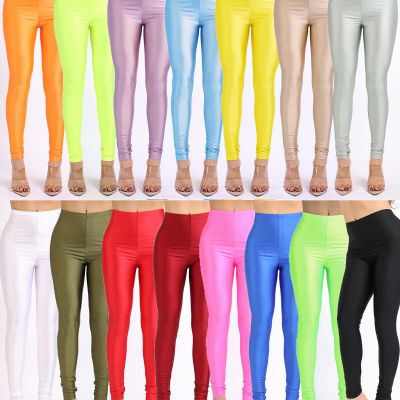 Women's Sexy Shiny Leggings High Waist Stretch Dance Yoga Party Neon pants