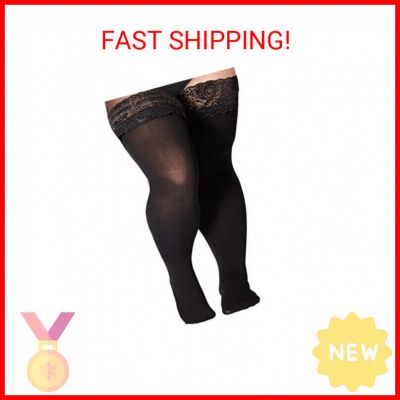 Moon Wood Plus Size Thigh High Stockings Womens 55D Semi Sheer Silicone Lace Top