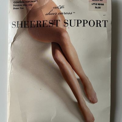 Sheerest Support JC Penney East 5th Control Top Size Queen 4X Pantyhose Beige