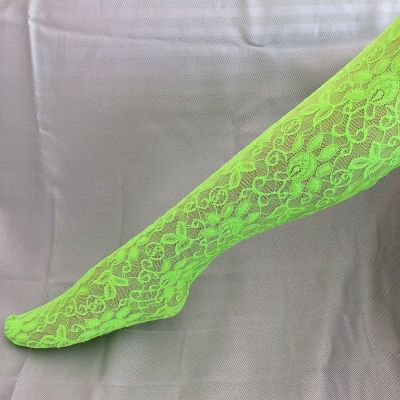 NWT 100perc Authentic GUCCI Neon Green Brocade Lace Tights Size S