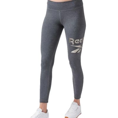 Reebok Womens Gray Shine Full-Length Logo Tight Compression Leggings Size 1X