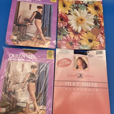 Queen Size Pantyhose Vintage Lot of 4 Suntan Cinnamon Off Black Nylons Plus size