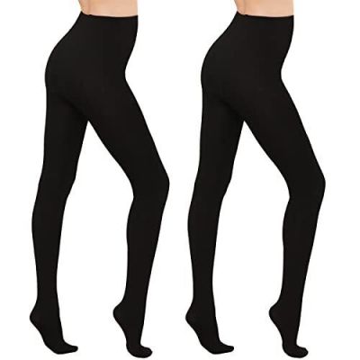 2 Pairs Women's 100D Fleece Lined Tights Thermal Opaque Winter Small Black