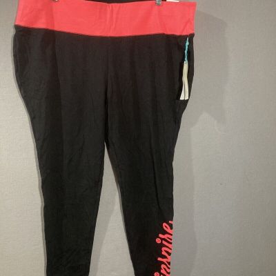 LIVI Black Leggings Plus Sz 22/24 XXL Hot Pink Trim and Writing on Leg Athletic