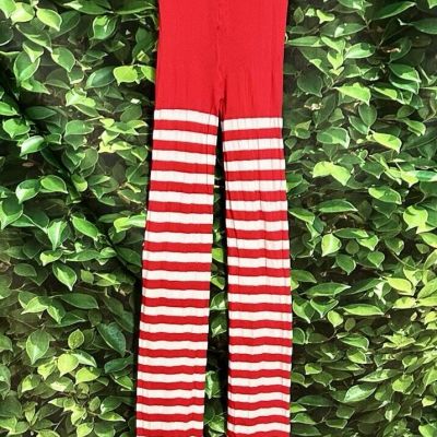 Nylon Striped Tights Stockings Red White One Size Halloween Christmas S/M