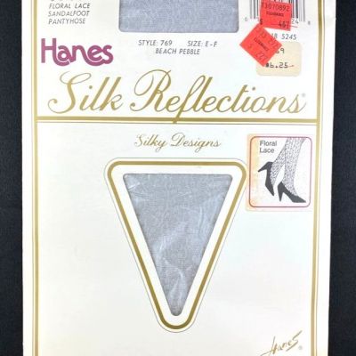 Hanes Silk Reflections Beach Pebble Sz EF Style 769 Floral Lace Pantyhose