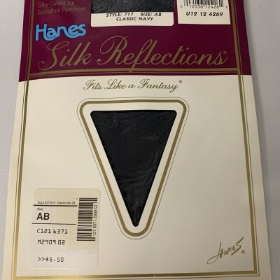 Hanes Silk Reflections Vtg 80s Pantyhose Size AB 717 Classic Navy Control Top