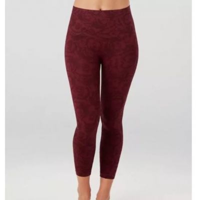 Spanx Look at Me Now Cropped Seamless Leggings Garnet Rose Print Size 1X