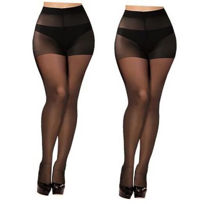 20D 2 Pairs Sheer Tights for Women- Comfortable Ultra-Thin High XX-Large Black