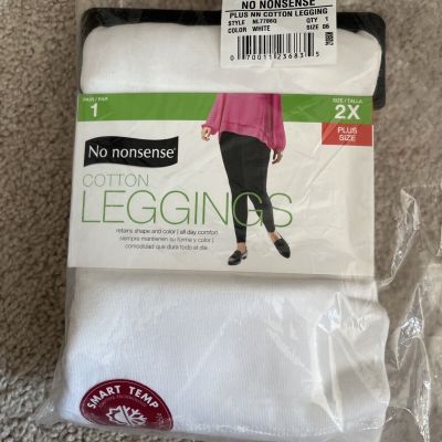 No Nonsense Women's Cotton Leggings 1 Pr White 2X Plus Sz