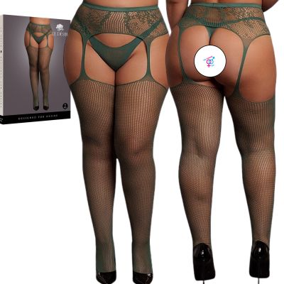 Plus Size Fishnet Lace Garterbelt Stocking Breathable Open-Back Sexy Lingerie