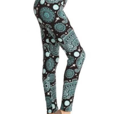 Plus Black Teal Elephant Leggings Fits Sizes 12-18 NWT