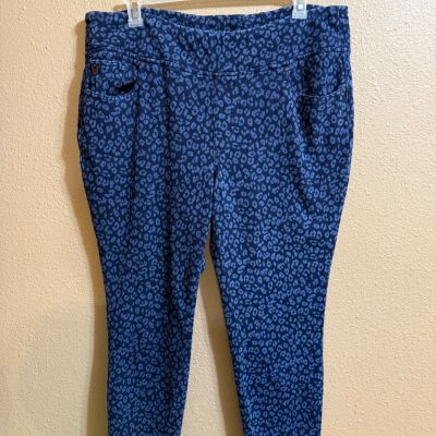 BELLE BY KIM GRAVEL FLEXIBELLE LEGGINGS SZ 22W DENIM LEOPARD PRINT PULL ON.