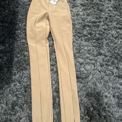 NWT Zara Rise Legging Size Xs Camel Tan - Cool Ankle Slit