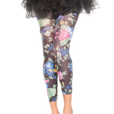 NEW sexy MUSIC LEGS capri FLOWERS floral PRINT leggins FOOTLESS tights PANTYHOSE