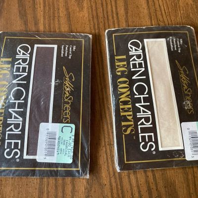 Lot Of 2 new in pkg Caren Charles Leg Concepts Pantyhose nylons charcoal lace Lg