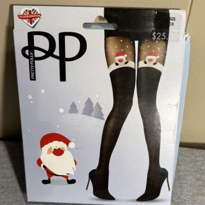 Pretty Polly Santa Tights BLACK One Size Fun and Flirty New In Package $25