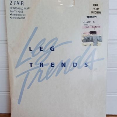 2 Pair - LEG TRENDS Panty Hose Size Med, Reinforced Panty,Color 1600 Ivory *NEW