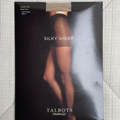 Talbots Silky Sheer Control Top Pantyhose Size C Light Nude Sheer Toe