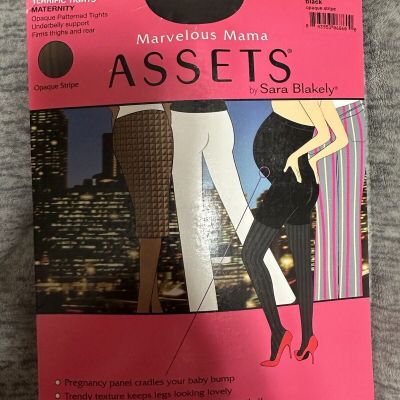 SPANX Assets Maternity Terrific Tights Black Opague Stripe Marvelous Mama SZ 2