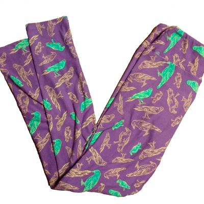 LuLaRoe green raven, raven print purple fashion leggings-One Size