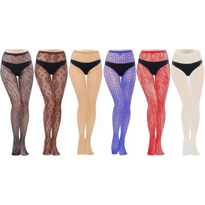 6 Pairs Lace Patterned Tights Fishnet Floral Stockings Small Hole Pattern Leg...