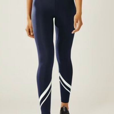 Tory Sport Chevron Leggings – Luxe Navy with White Stripes, Iconic Style, Size S