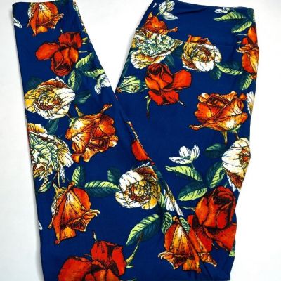 NEW LuLaRoe OS Leggings BLUE RED Orange Green Peony ROSE Flower GARDEN Colorful