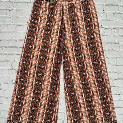 USA New JUp PLUS SIZE Womens HIGH WAIST RUST TRIBAL SILKY PALAZZO PANTS 1X 2X 3X