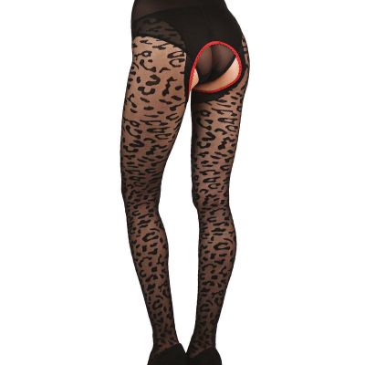 Women's Born To Be Wild Leopard Crotchless Sheer Pantyhose