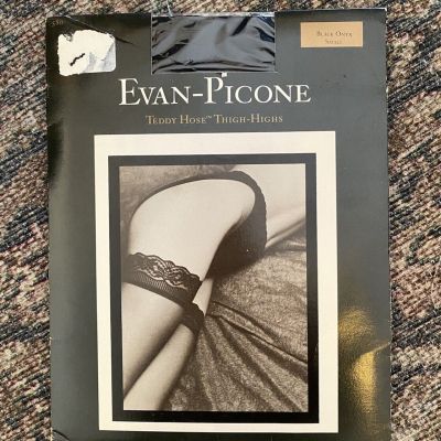 Evan-Picone Black Onyx Teddy Hose Thigh-Highs NOS Lace Stockings SZ S