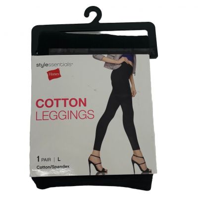 Hanes Women' Style Essentials Black Cotton Spandex Leggings Size Large