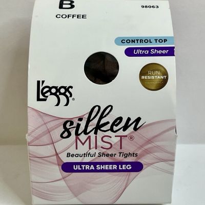 L’eggs Silken Mist Control Top B Coffee Pantyhose Tights Ultra Sheer Leg 98063