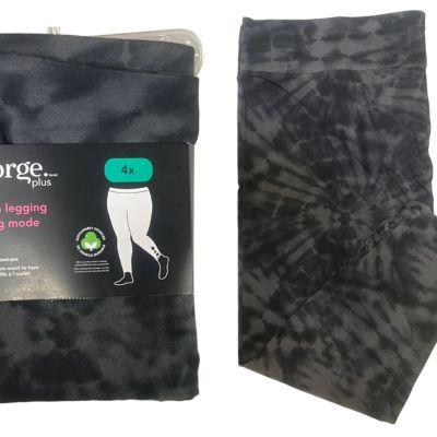 George Plus Women's Fashion Lattice-Hem Leggings Black/Grey Tie Dye 4X NWT