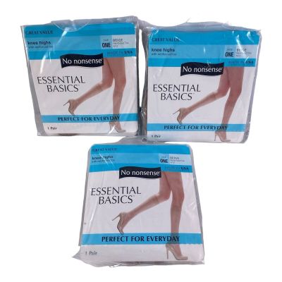 Lot of 3 NO NONSENSE Essential Basics Comfort Knee High Stockings Beige One Size