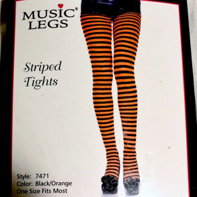 MUSIC LEGS One Size Fits Most Striped Tights Orange Black Halloween Style 7471