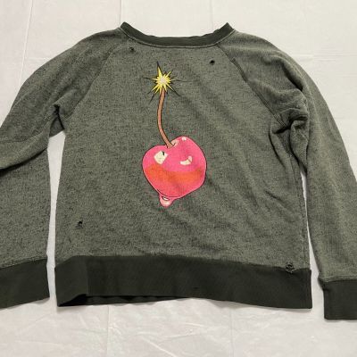 Women's Gray black Cherry Bomb Wildfox Thin Sweatshirt long sleeve shirt -399