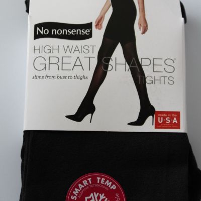 New No Nonsense Black Super Opaque Control Top Tights Women’s L W/ Smart Temp