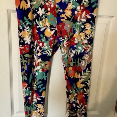 lularoe tc tall curvy leggings- blue red floral plus size